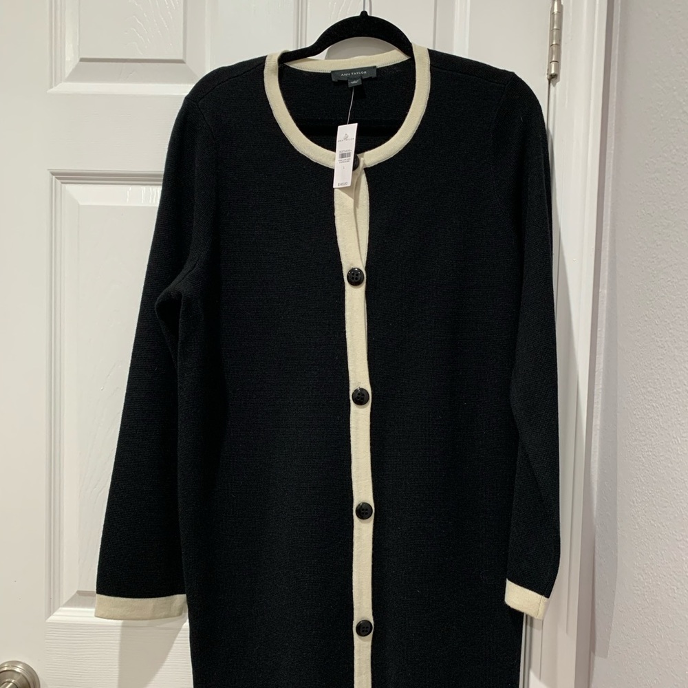 Ann Taylor Black Wool Cardigan Coat